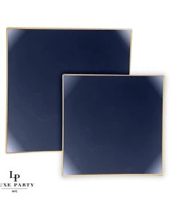 Square Accent Square Coupe Navy • Gold Plastic Plates | 10 Pack