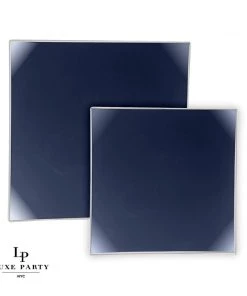 Square Accent Square Coupe Navy • Silver Plastic Plates | 10 Pack