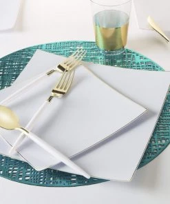 Square Accent Square Coupe White • Gold Plastic Plates | 10 Pack