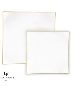 Square Accent Square Coupe White • Gold Plastic Plates | 10 Pack