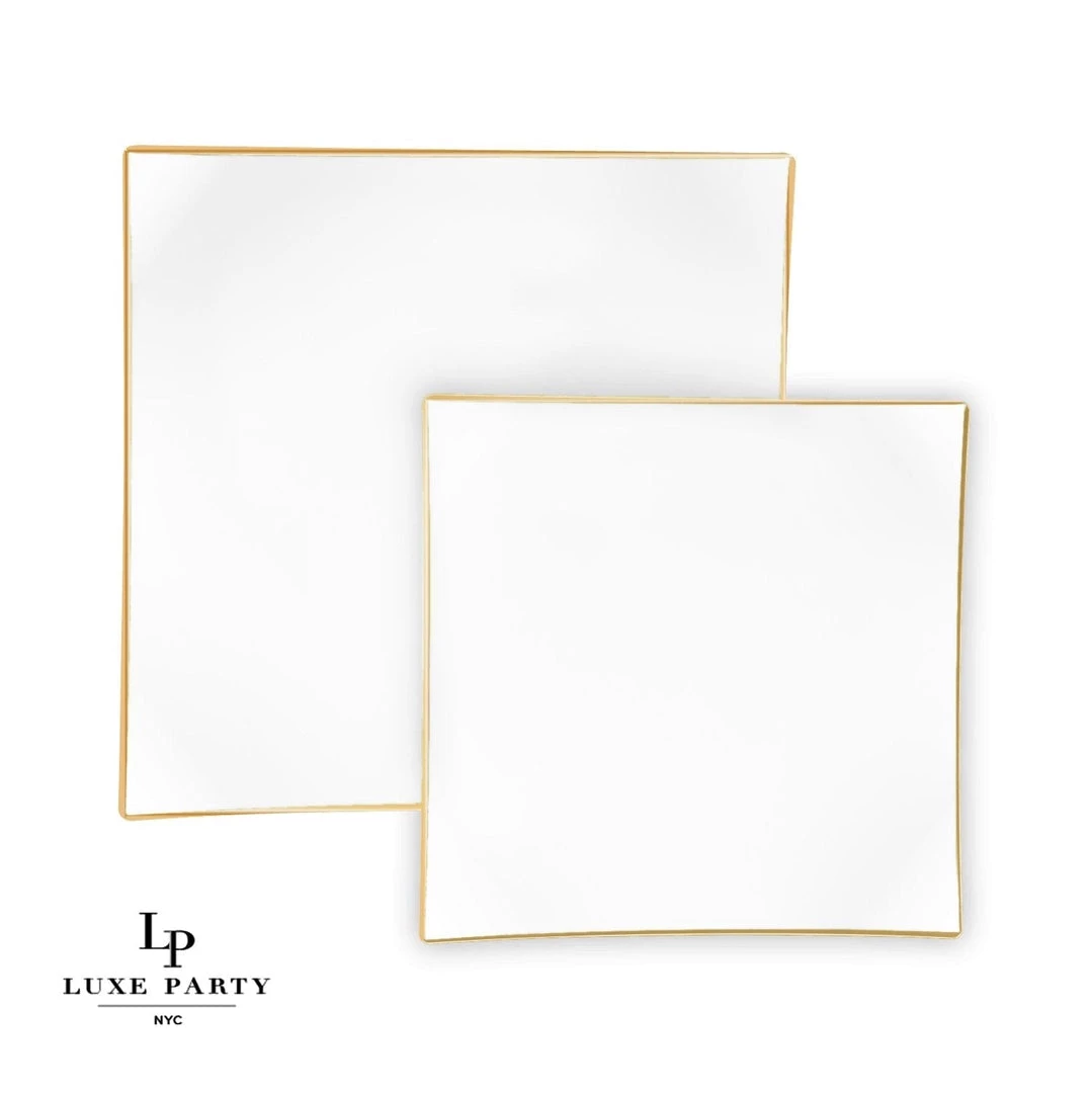 Square Accent Square Coupe White • Gold Plastic Plates | 10 Pack 1 Square Accent Square Coupe White • Gold Plastic Plates | 10 Pack