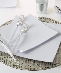 Square Accent Square Coupe White • Silver Plastic Plates | 10 Pack