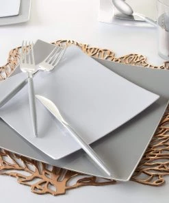 Square Accent Square Coupe White • Silver Plastic Plates | 10 Pack
