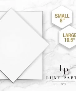 Square Accent Square Coupe White • Silver Plastic Plates | 10 Pack