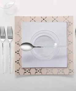 Square Accent Square Coupe White • Silver Plastic Plates | 10 Pack