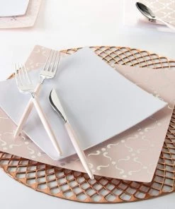 Square Accent Square Coupe White • Silver Plastic Plates | 10 Pack