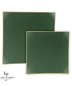 Square Accent Square Emerald • Gold Plastic Plates | 10 Pack