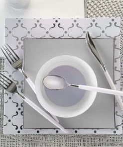 Square Accent Square Grey • Silver Plastic Plates | 10 Pack 7 Square Accent Square Grey • Silver Plastic Plates | 10 Pack