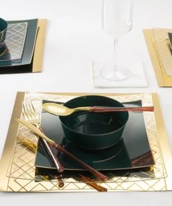 Square Art Deco Pattern Square Clear • Gold Art Deco Pattern Plastic Plates | 10 Plates