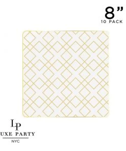 Square Art Deco Pattern Square Clear • Gold Art Deco Pattern Plastic Plates | 10 Plates