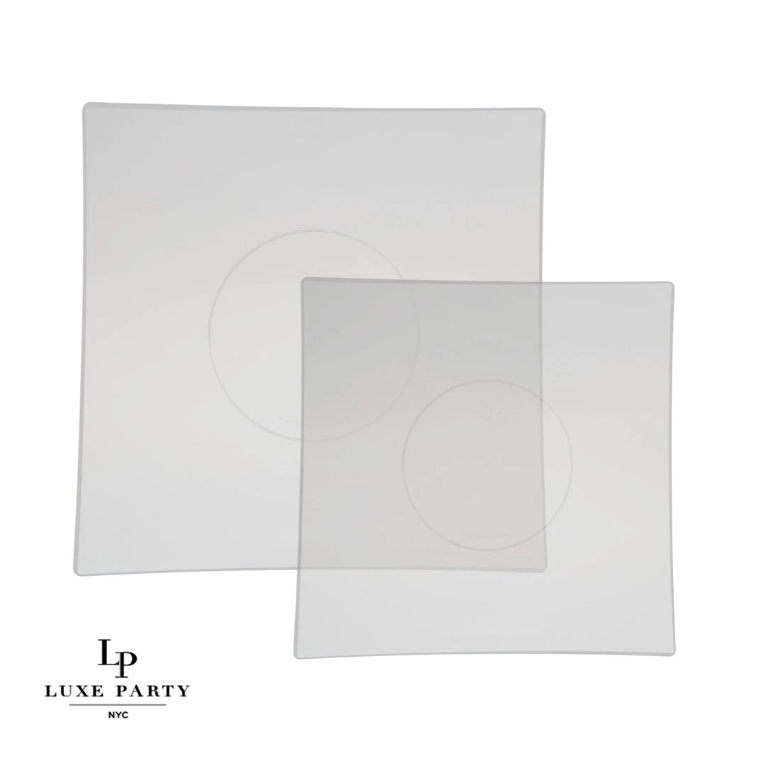 Square Accent Square Coupe Clear • Silver Plastic Plates | 10 Pack 1 Square Accent Square Coupe Clear • Silver Plastic Plates | 10 Pack