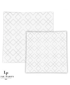 Square Accent Pattern Square White • Silver Art Deco Pattern Plastic Plates | 10 Plates