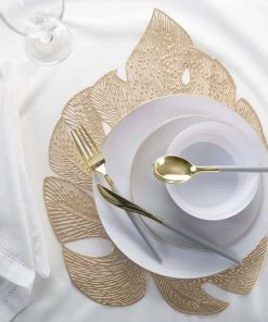 The Leaf Chargers And Runners Home Details Leaf Shape Placemat In Gold