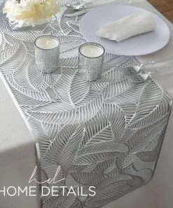 The Leaf Vinyl Leaf Laser Cut Table Runner In Silver