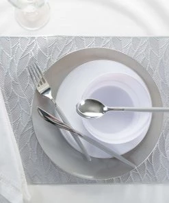 The Pear Home Details Pear Leaf Laser Cut Placemat In Silver Chargers And Runners