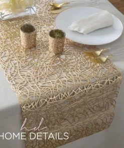 The Rope Vinyl Leaf Rope Laser Cut Table Runner In Gold