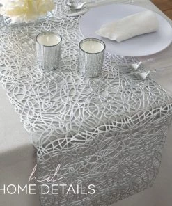 The Rope Vinyl Leaf Rope Laser Cut Table Runner In Silver Chargers And Runners