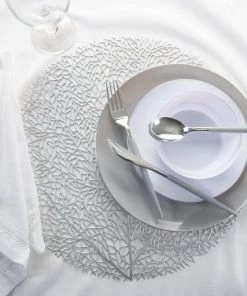 Chargers And Runners Round Tree Laser Cut Placemat In Silver
