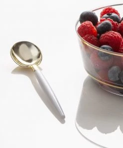 Luxe Party NYC Flatware White And Gold Plastic Mini Spoons | 20 Spoons
