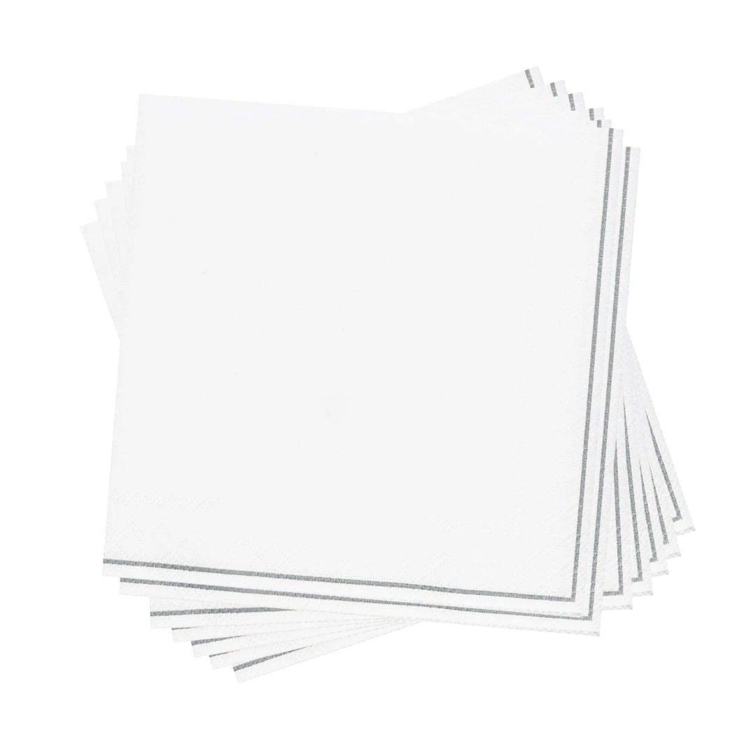 Luxe Party NYC White With Silver Stripe Paper Napkins - 3 Available Sizes 3 Luxe Party NYC White With Silver Stripe Paper Napkins - 3 Available Sizes