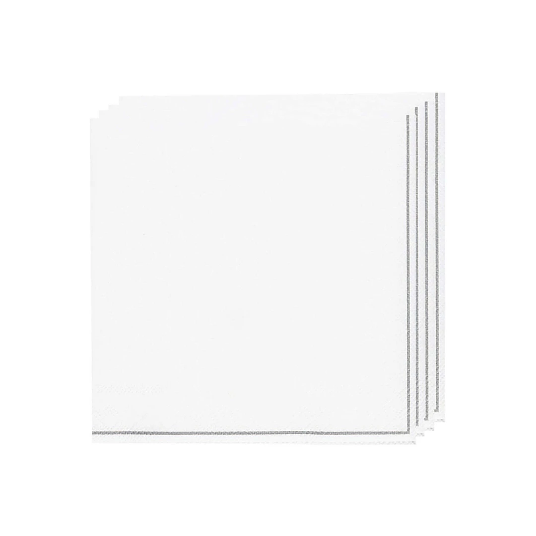 Luxe Party NYC White With Silver Stripe Paper Napkins - 3 Available Sizes 2 Luxe Party NYC White With Silver Stripe Paper Napkins - 3 Available Sizes